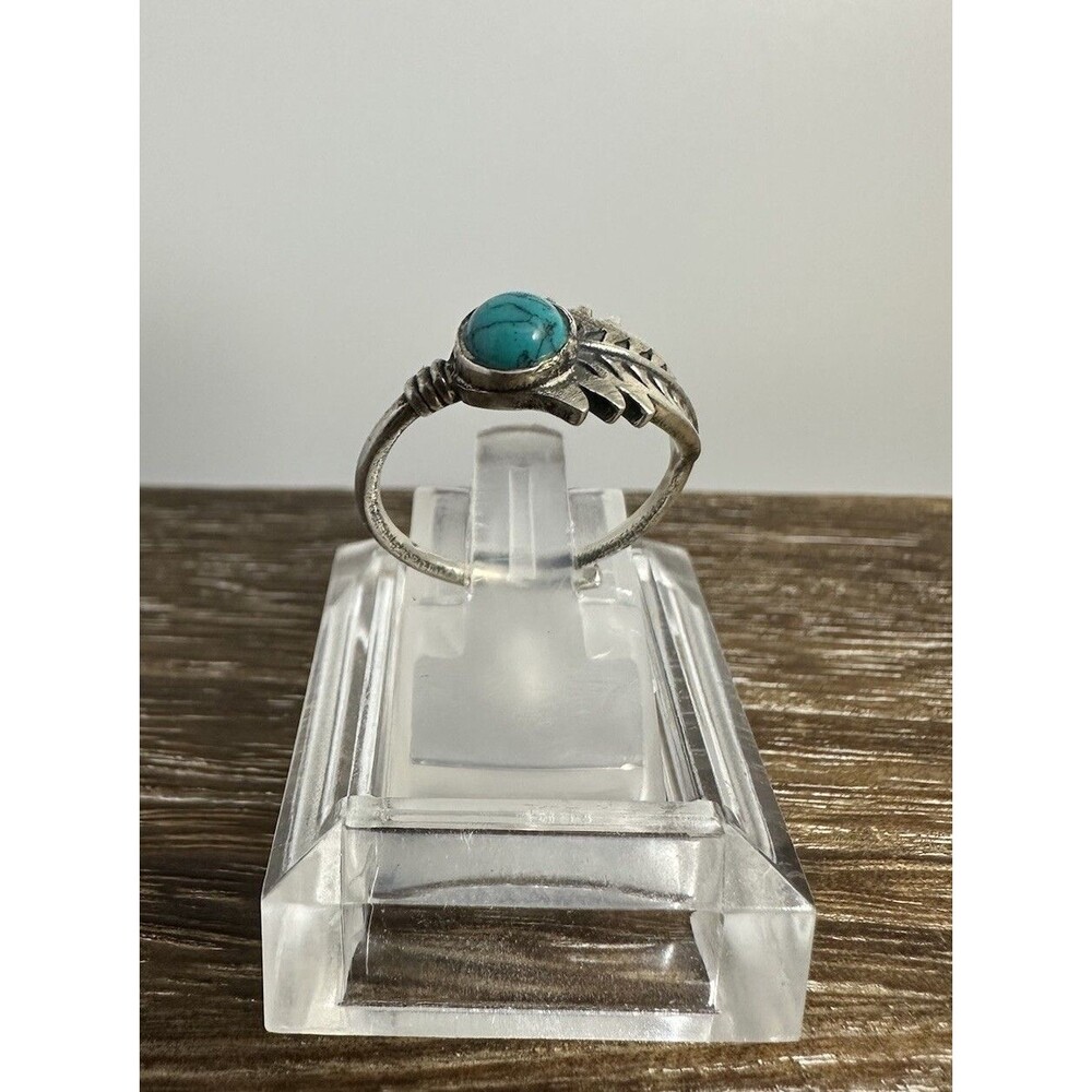 Southwest Native Style Sterling Feather And Turquoise Adjustable Ring Sz 7.25